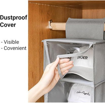 Hat Organizer Hanger, Hat Rack for Baseball Caps, Hanging Closet Organizer with 10 Pockets & Cover, Foldable Hat Storage Hanger Holder for Closet, Shelf (Grey)