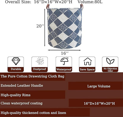 80L Waterproof Laundry Hamper in Family Leather Handle Laundry Basket in Dormitory Collapsible Laundry Bag in Nursery (91-Satisfied laundry hampers)