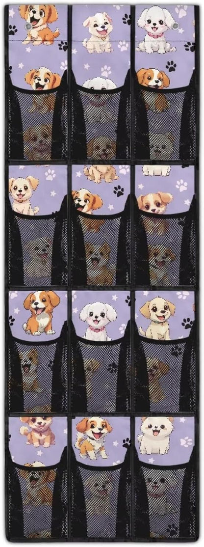 Cute Dogs Over The Door Shoe Organizer Mesh Fabric Door Hanger Organizer for Living Room Space Saving Shoe Holder Hanger Easy to Install Wall Hanging Storage for Closet