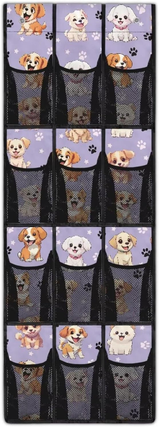 Cute Dogs Over The Door Shoe Organizer Mesh Fabric Door Hanger Organizer for Living Room Space Saving Shoe Holder Hanger Easy to Install Wall Hanging Storage for Closet