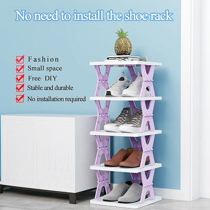 XDMTWLKJ Collapsible Shoe RackOrganizer 6 Tiers-Foldable Shoe Racks for Closet, Space-Saving Kid's Shoe Storage, No Assembly Shoe Shelves for Entryway, Living Room, Bedroom
