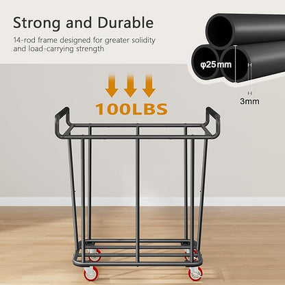 Gewudraw Large laundry hamper with Wheels, 360L 3 Bag Big Rolling Laundry Hamper Sorter Cart, Extra Large Laundry Clothes Hamper, Heavy Duty Laundry Basket Organizer for Laundry Room,Bathroom,Black