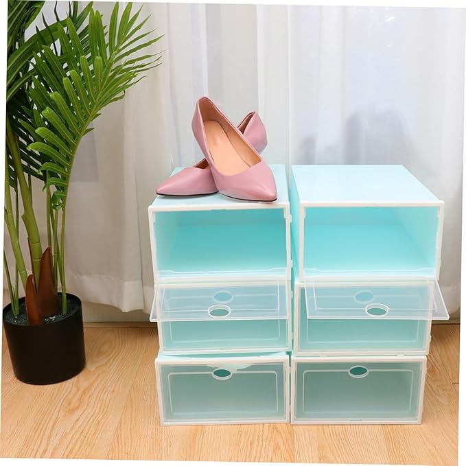 Luxshiny 6PCS Thickened Transparent Stackable Shoes Storage Boxes with White Frame for Women Plastic Shoe Containers for Closet Organization and Under Bed Storage