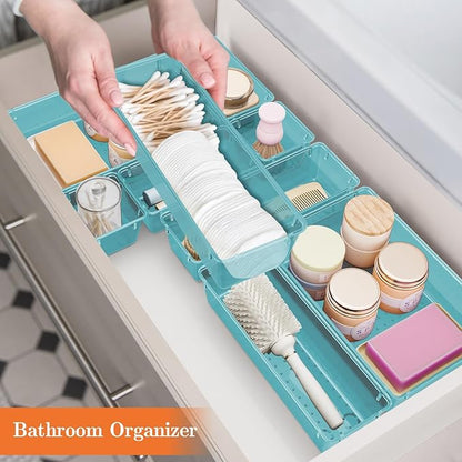 SpaceHacks 25 PCS Plastic Drawer Organizer Set, 4-Size Versatile Organizer Trays & Storage Bins for Makeup, Jewelry, and Gadgets in Bathroom, Bedroom and Office, Sea Blue