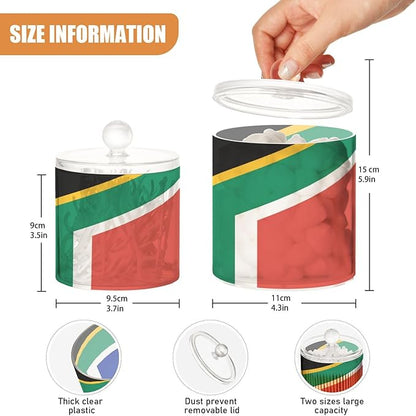 DOMIKING South Africa Flag 2 Pack Bathroom Canisters Cotton Swab Holder Dispenser Plastic Cotton Ball Jar Acrylic Storage Containers for Hair Clips Floss Picks Cotton Ball