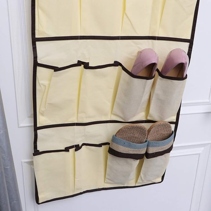 Levemolo over Door Shoe Organizer with Mesh Pockets Hanging Storage Bag for Shoes Accessories and Toys Space-saving Design with Sturdy Metal Hooks Beige