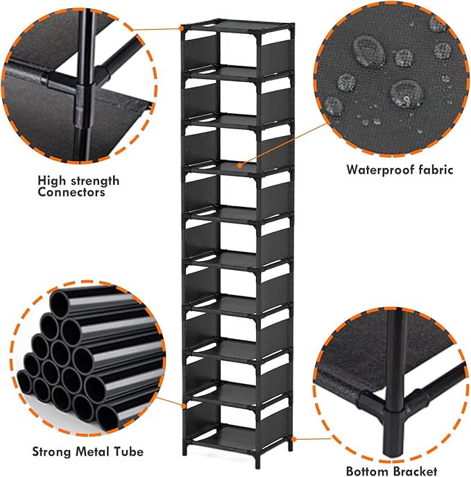 10-Tier Vertical Shoe Rack, Tall Narrow Shoe Shelf Space Saving Organizer for Entryway Door Small Space