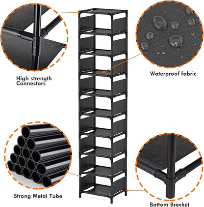 10-Tier Vertical Shoe Rack, Tall Narrow Shoe Shelf Space Saving Organizer for Entryway Door Small Space
