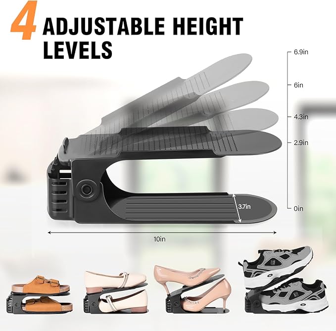 TOPNEW 20 Pack Shoe Slots Organizer Shoe Stacker for a Pair of Shoes 4 Levels Adjustable 50% Shoe Space Saver Double Layer Shoe Rack Organizer for Closet (Black)