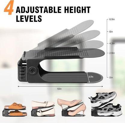 TOPNEW 20 Pack Shoe Slots Organizer Shoe Stacker for a Pair of Shoes 4 Levels Adjustable 50% Shoe Space Saver Double Layer Shoe Rack Organizer for Closet (Black)
