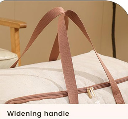 50L Storage Bag for Clothes, Comforters, Blankets, Bedding, Pillows, Stuffed Toys, Jackets with Sturdy Handles, Clear Label Tag, Zippered, for use at Home, Travel or Move, 20x15x10 (Beige, Medium)