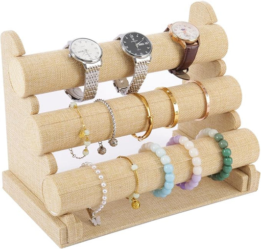 3 Tier Bracelet Holder Display, Velvet Watch Organizer Stand for Selling, Detachable Jewelry Racks for Vendors(Yellow)