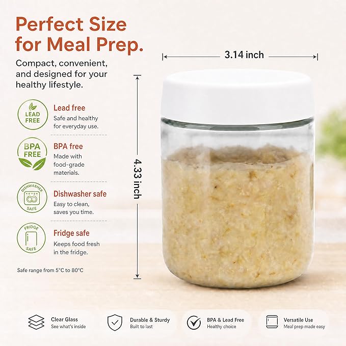 EONJOE 6-Pack 16oz Glass Jars with Lids for Food Storage Meal Prep Airtight
