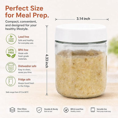 EONJOE 6-Pack 16oz Glass Jars with Lids for Food Storage Meal Prep Airtight
