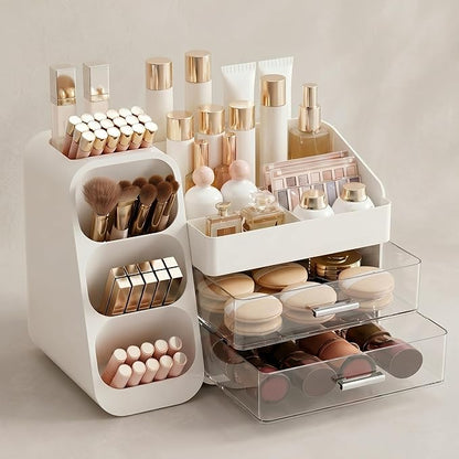 Makeup Organizer with Drawers, Large Cosmetic Display Cases for Skincare Organizers, Bathroom Organizers and Storage Countertop, Easy To Storage Skincare, Brushes, Lotions, Lipstick (White)