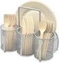 DysanVica Utensil Caddy Silverware Holder - 4 Compartment Metal Mesh Cutlery Fork Spoon Napkin Plate Organizer Flatware Storage Basket Party Kitchen Countertop Buffet Picnic Camping Outdoor BBQ Silver