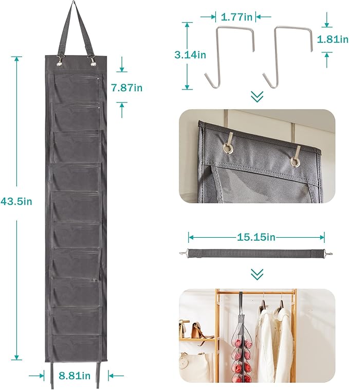 YOUDENOVA Legging Organizers for Closet, Hanging Closet Organizers with 20 Compartments for Tshirt, Jeans, Socks, Yoga Leggings, Grey