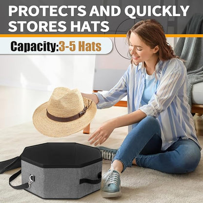 clino Portable Travel Storage Hat Box, Cowboy Cap Organizer with Handle, Wardrobe Wide-Brimmed Women's Hat Organizer, Multi-Functional Cap Protection Box (Black)