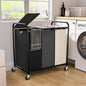 180L (47.55 Gal) Laundry Sorter 3 Section, Rolling Laundry Basket with Lockable Wheels and Lid, Laundry Hamper with 3 Separated Removable Bags Dirty Clothes Hamper for Laundry Room, Multicolored