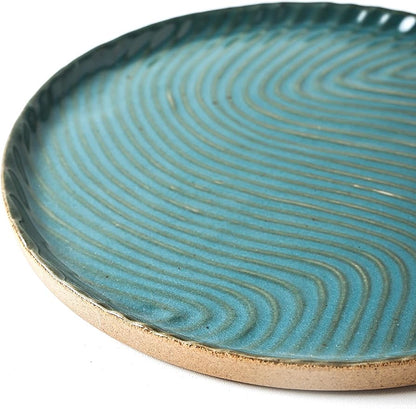 Vanity Tray with Brown Trim - Candle & Perfume Holder Organizer - Round, Green, 8"8" - Home Decor for Dresser, Table, Bathroom Countertop