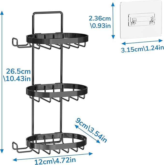MASADI 3 Tier Soap Dish Holder,Soap Bar Holder with Hooks, Shampoo Bar Caddy for Shower Wall, Razor Holder for Shower, Bar Soap Container 304 Stainless Steel, Bathroom(Black)