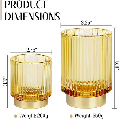 Makeup Brush holder Organizer, Crystal Glass Toothbrush Holders, Striped Make Up Brush Holder for Vanity, Pen Holder for Desk, Vase -Gold (S+L)
