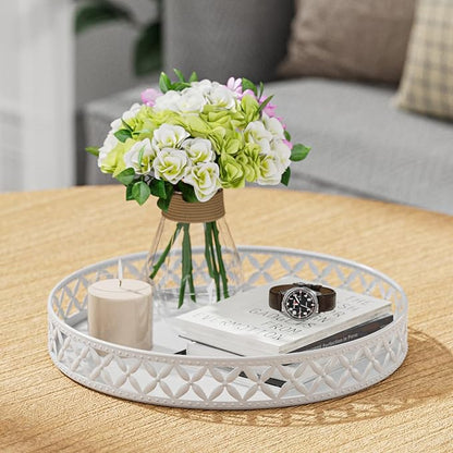 EKNITEY Bathroom Trays for Counter - 11 Inch White Decorative Tray Countertop Cosmetics Vanity Perfume Organizer Storage Tray for Bathroom