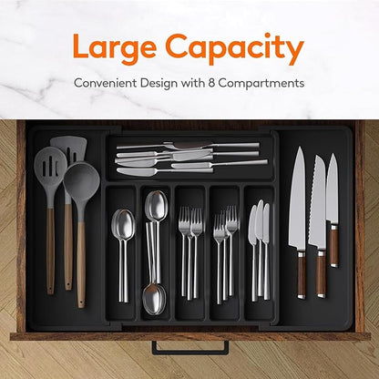 SmartSlide Silverware Drawer Organizer, Expandable Cutlery Tray for Kitchen Drawers, Adjustable Cutlery and Flatware Organizer, Spoons Forks Knives Holder Storage Dividers (57 CM x 38 CM)