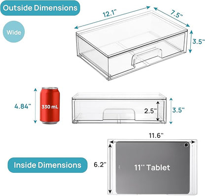 Vtopmart 12.1''W Clear Stackable Storage Drawers,3 Pack Acrylic Plastic Organizers Bins for Makeup Palettes, Cosmetics, and Beauty Supplies,Ideal for Vanity, Bathroom,Cabinet,Desk Organization