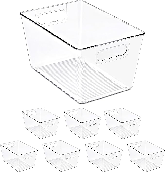 Sorbus Clear Storage Bins, 8 Pack Large Organization Bins with Handles – Clear Storage Containers for Storage, Pantry, Fridge, Cabinet, Closet & Kitchen Organization – BPA-Free Plastic