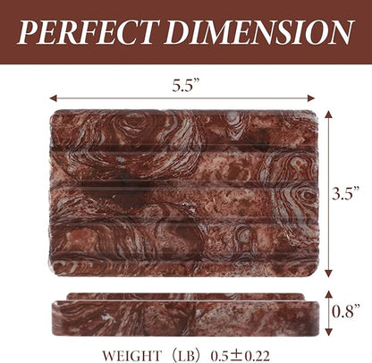 Koville Natural Marble Soap Dish for Shower, Red Marble Soap Tray for Bathroom, Bar Soap Holder for Sink, Stripe Grooves Saver Stone Soap Dish Keep Soap Bars Dry Easy Clean(Red Storm)