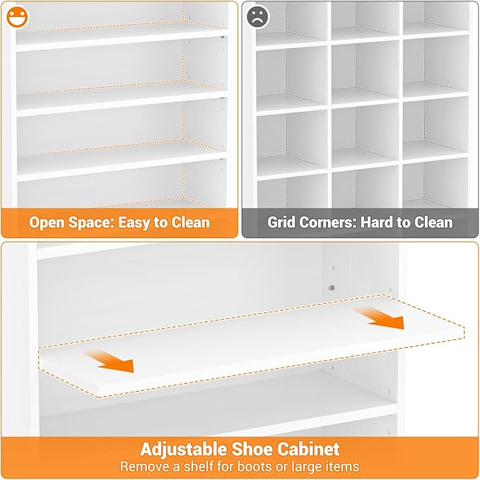 Homieasy Tall Shoe Cabinet, 9-Tier Wood Shoe Rack Organizer Cabinet for Closet, Freestanding Shoe Storage Cabinet with Adjustable Shelves for Entryway, Bedroom, White
