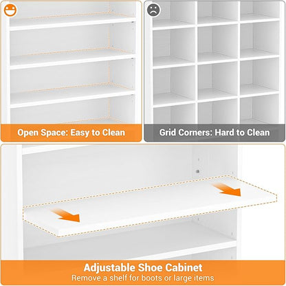 Homieasy Tall Shoe Cabinet, 9-Tier Wood Shoe Rack Organizer Cabinet for Closet, Freestanding Shoe Storage Cabinet with Adjustable Shelves for Entryway, Bedroom, White