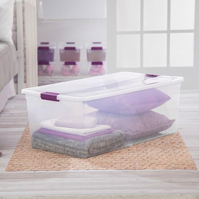 Sterilite 8-Pack 110 Quart Clearview Latch Box, Stackable Organizer Bins with Latching Lids - Clear Plastic Organization Containers for Closet, Bedroom, Shelving Units and Everyday Home Storage