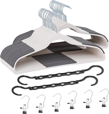 VECELO Non-Slip Clothes Hangers, 50 Pack Heavy Duty Plastic Hangers with 360° Rotating Metal Hook, Space Saving Wardrobe Organizer for Shirts, Coats, Pants, Dresses