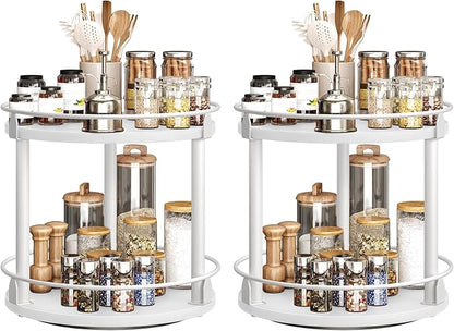 YATINEY Spice Rack, Set of 2 Lazy Susan Organizer, 2-Tier Turntable Organizer For Cabinet, Compact and Versatile, for Kitchen Countertop, White SR22L2WW