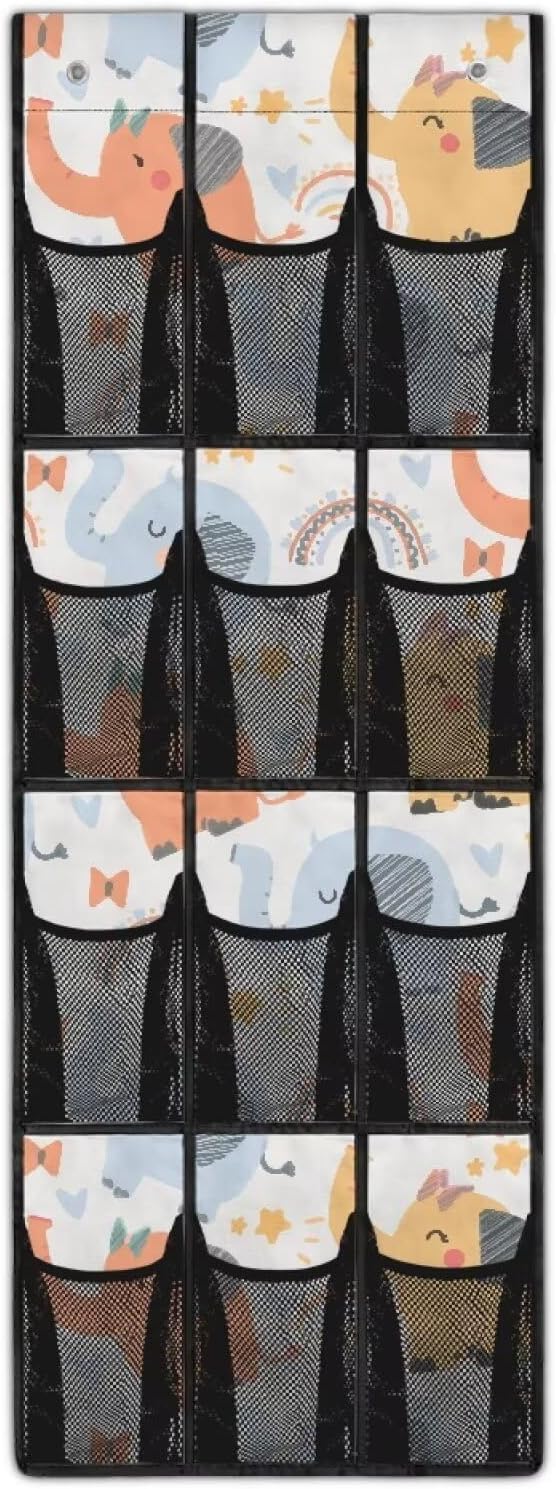 Elephant Shoe Organizer Over The Door,12 Large Mesh Pockets Hanging Storage Shoe Rack,Hanging Shoe Rack for Door Sneaker Hanger Boot Storage,Breathable Organizer Storage Bag