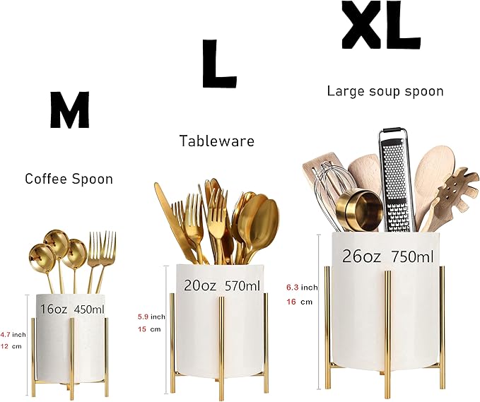 2pcs Sturdy Cutlery Holder White Ceramic With Metal Bracket Robust Silverware Caddy For Countertop - Spoon Holder Silverware Caddy