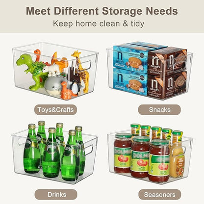 Qilinba Clear Storage Bins 8 Pack for Pantry Organizers, 4 Large Plastic Pantry Organizer Bins and 4 Small Stackable Storage Containers for Kitchen Cabinet, Home Edit, Freezer Fridge Organizer