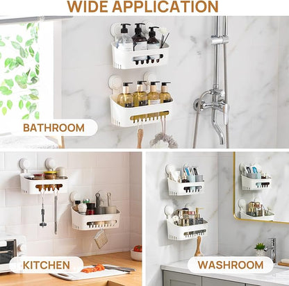 LEVERLOC Shower Caddy Suction Cup Shower Shelves Basket Pack of 2 One Second Installation Removable Powerful Suction Cup Bathroom Organizer Max Hold 22lbs Shower Storage Plastic