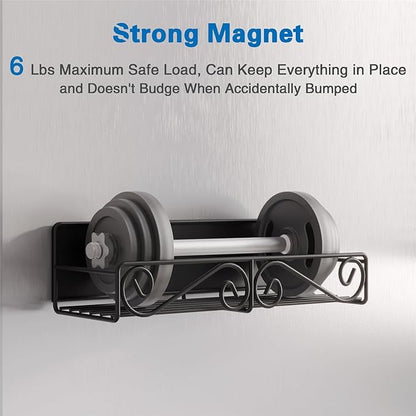 Magnetic Spice Rack for Refrigerator, 4 Pack Strong Magnetic Shelf for Spices, Jars, Bottles, Perfect Space Saver for Small Kitchen/Apartment (Black, 4pack)