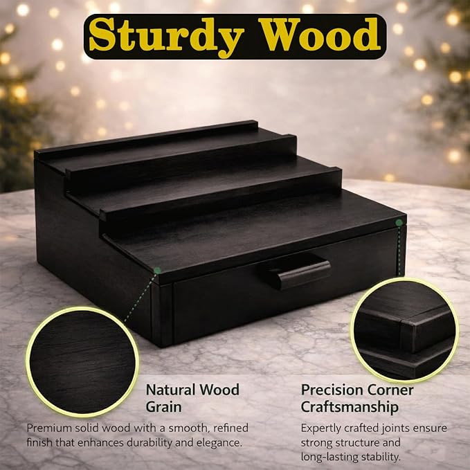 3 Tier Cologne Organizer for Men with Drawer – Solid Wood Perfume Stand Organizer, Wooden Cologne Display Shelf for Dresser, Countertop cologne storage Rack, Mens Cologne Holder, Bathroom Vanity Organizer