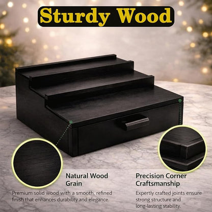 3 Tier Cologne Organizer for Men with Drawer – Solid Wood Perfume Stand Organizer, Wooden Cologne Display Shelf for Dresser, Countertop cologne storage Rack, Mens Cologne Holder, Bathroom Vanity Organizer