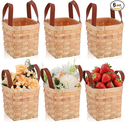Rtteri 6 Pcs 4.5x4.5x4 in Small Wicker Baskets with Handles Wood Woven Empty Wicker Baskets for Gifts Small Square Storage Organizing Bags Pantry Party Container(Yellow)