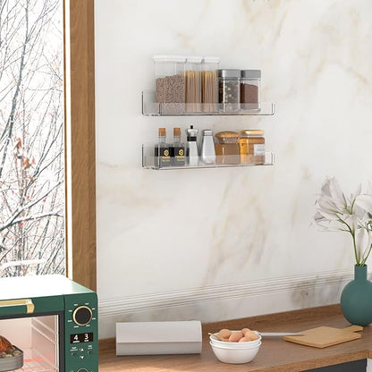 Sezanrpt Acrylic Spice Rack Wall Mount, Hanging Spice Shelf Racks for Seasonings, Kitchen Spice Jars Wall Organizer Storage Holder, 2 Pack
