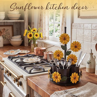 Sunflower Utensil Holder Sunflower Kitchen Decor and Accessories Cute Kitchen Decor Set Countertop Country Stuff Home Vintage Rustic Unique Counter Gift for Spatula Ladle Counter