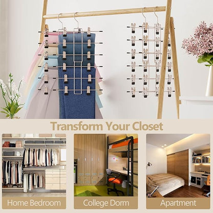 Pants Hangers with Clips,Space Saving Hanging Closet Organizer-6 Tiers Skirt Hangers with 360° Swivel Hook,Closet Organizer-Clothes Hangers- College Dorm Essentials Apartment Essentials- 6 Pack