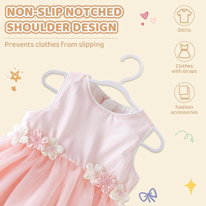 60 Pack White Baby Hangers 12.91 Inch - Kids Non-Slip Clothes Hangers for Infant & Child, Durable Plastic Children's Hangers for Closet, Pants, Coats, Skirts