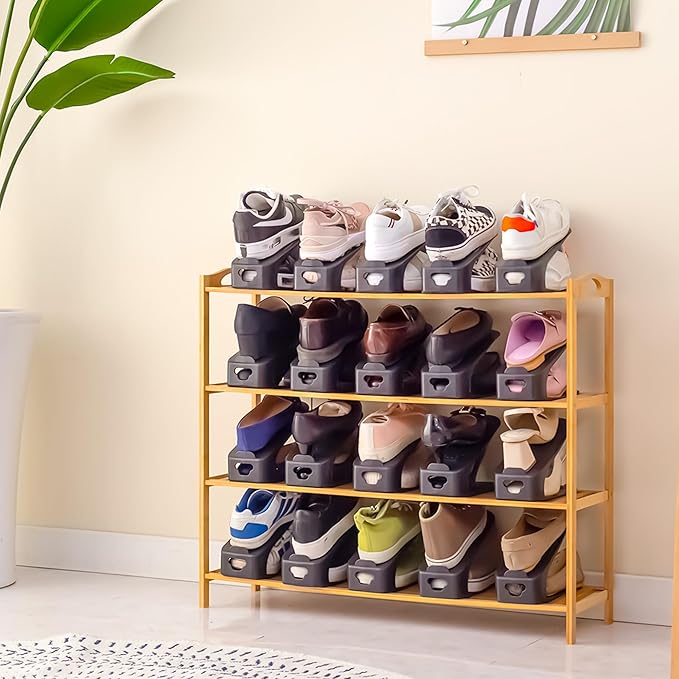 One-Piece Shoe Slot Organizer 20 Pack, Space-Saving Stackers for Closet, Entryway & Shoe Rack | No Assembly Needed