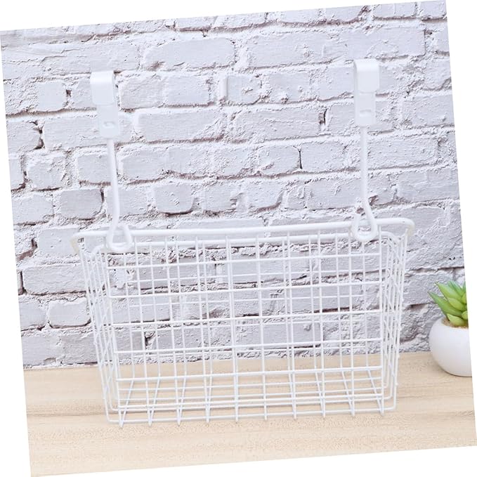 Sosoport White Hanging Storage Basket Over Cabinet Door Organizer Rack for Kitchen Bathroom Office Rust Ventilated Door Basket Easy Install Needed